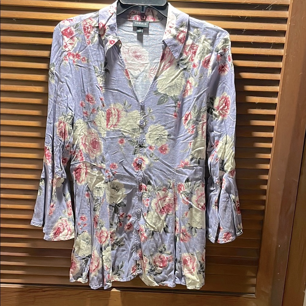Torrid Purple Floral Pleated Blouse